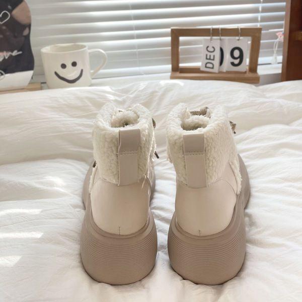 White cute velvet snow boots for women 2025 winter warm small thick-soled short Martin cotton boots ins