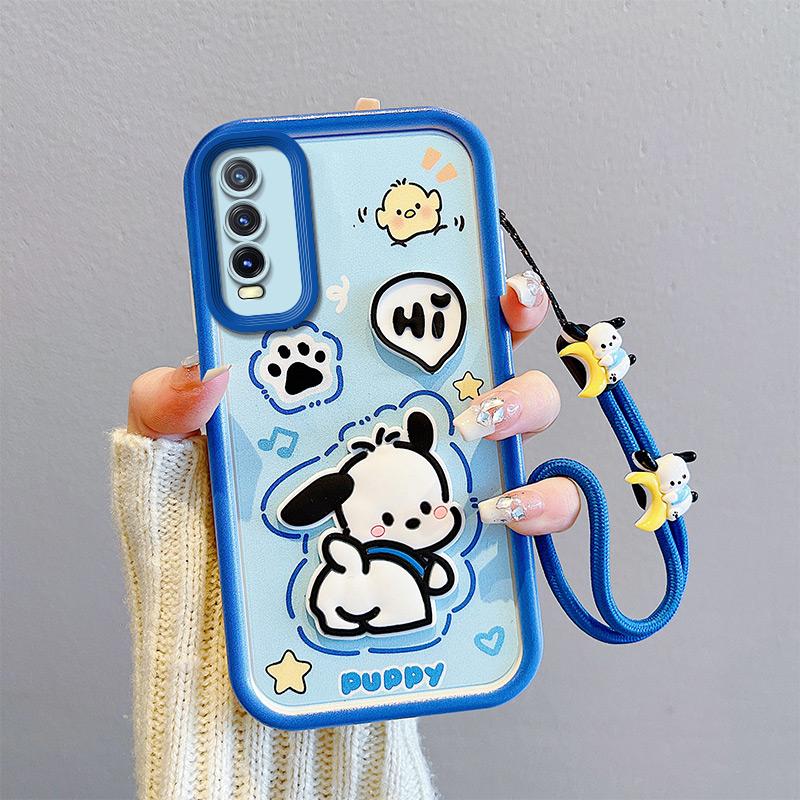 KEYSION Shockproof Case for VIVO Y20 2021 Y20sG Y20i with Lanyard Soft Silicone Cute 3D Cartoon Doll Phone Cover for Y12A Y12S Y11S