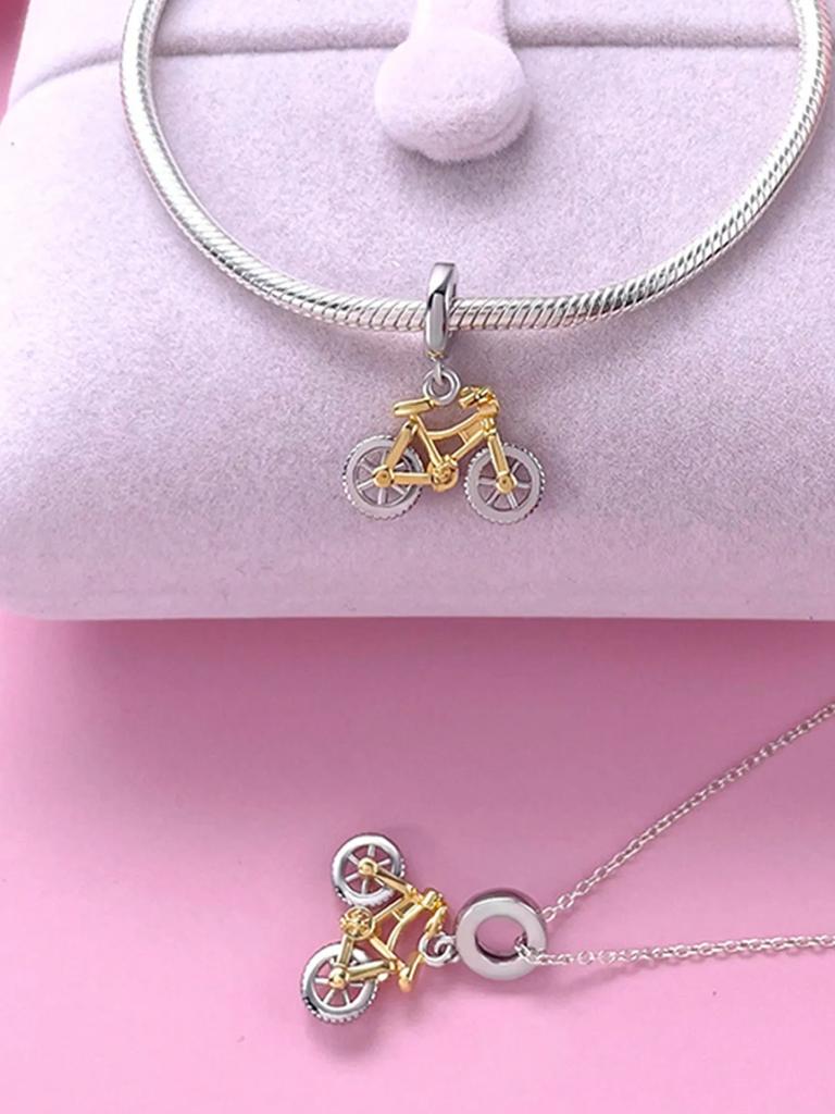 Copper Metal Plated Authentic Original Charm Bead Components Pink Bicycle Bead Components Compatible With Bracelet High Quality Fine Jewelry Women's