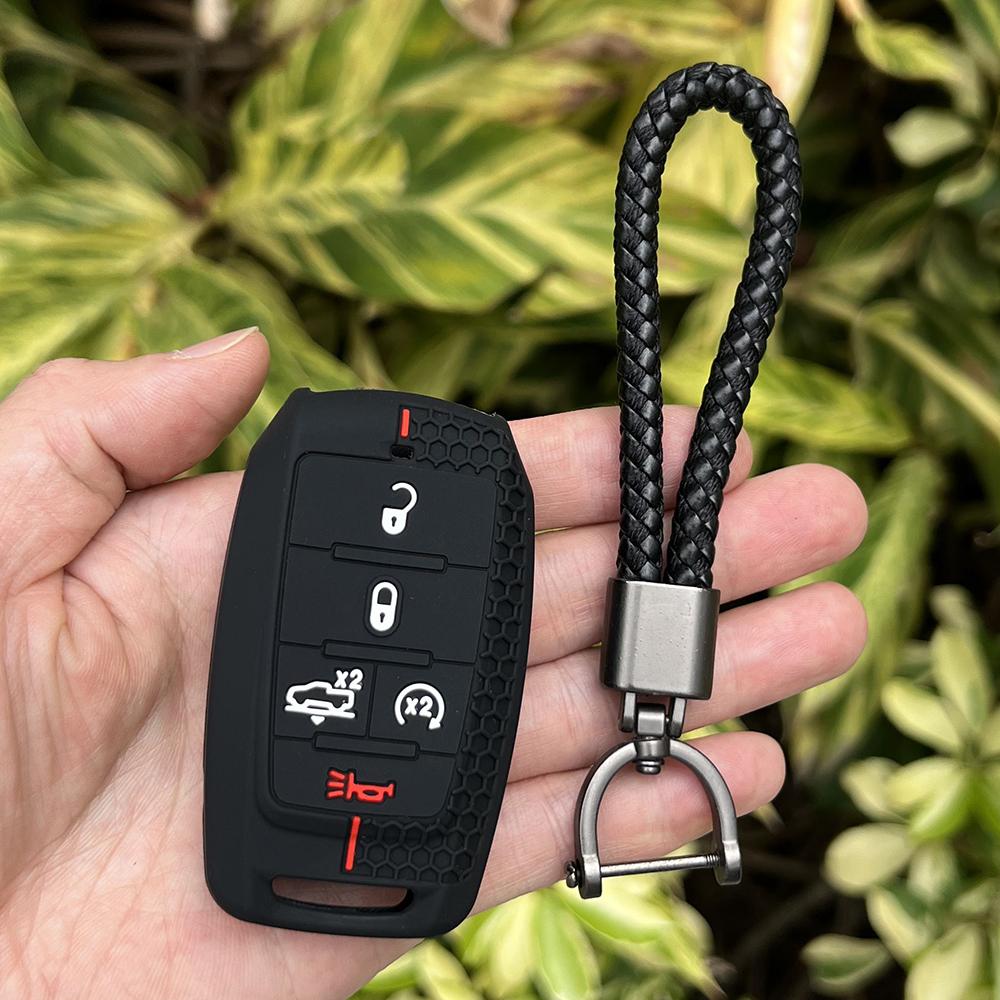 Silicone Car Key Case Remote Cover Shell Keychain Accessories for Dodge Ram 1500 Pickup Limited 2019 2020 2021 2022 2023 2024
