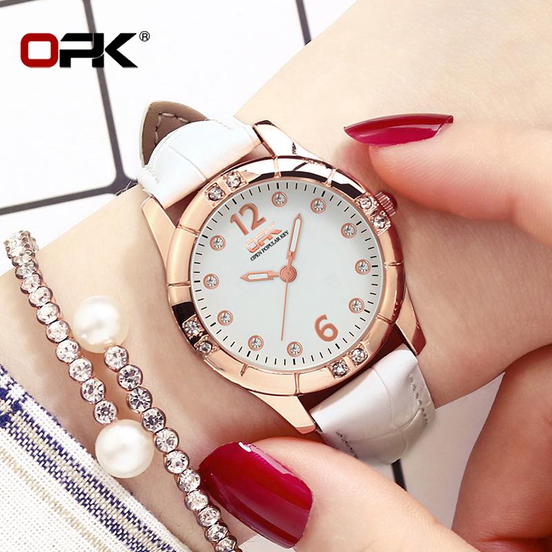 OPK 8160 Women's Quartz Watch Shaped Leather Strap Waterproof Simple and Fashionable