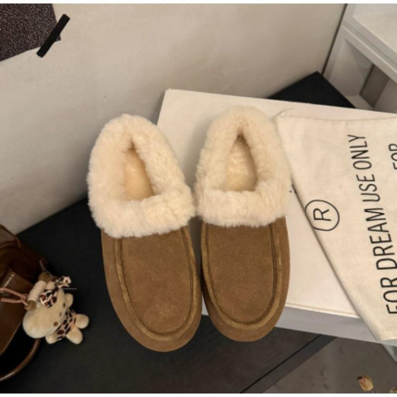 Flat-bottomed warm shoes for women, fur integrated slippers for women, lazy shoes for women in autumn and winter