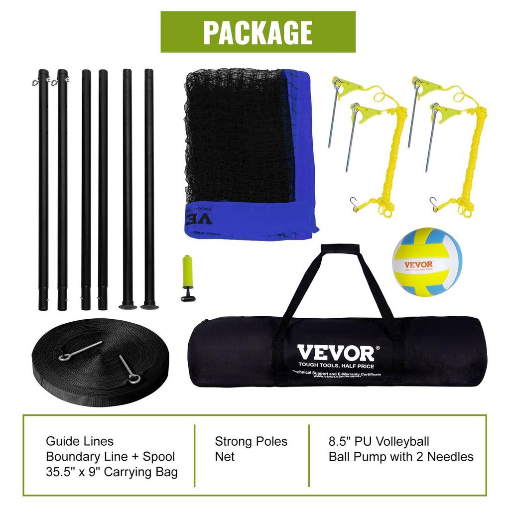 Sistema di Rete Portatile da Pallavolo per Esterni, Pali in Acciaio Regolabili in Altezza, Set da Pallavolo Professionale con Pallone in PVC, Pompa, Borsa per il Trasporto, Robusto