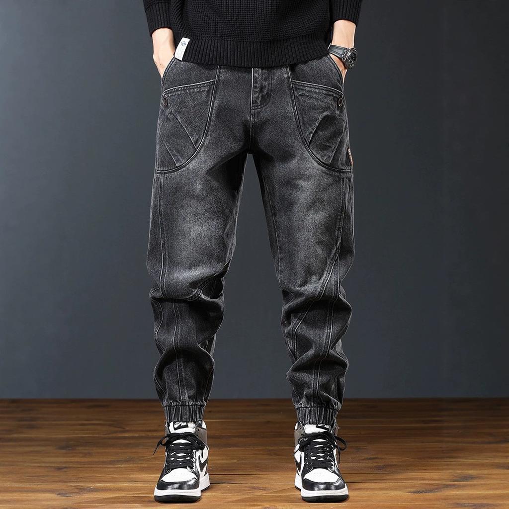 American Retro Heavy Tooling Jeans Men's Autumn New High-end Versatile Tied Feet Harlan Pants Men's Trendy Brand