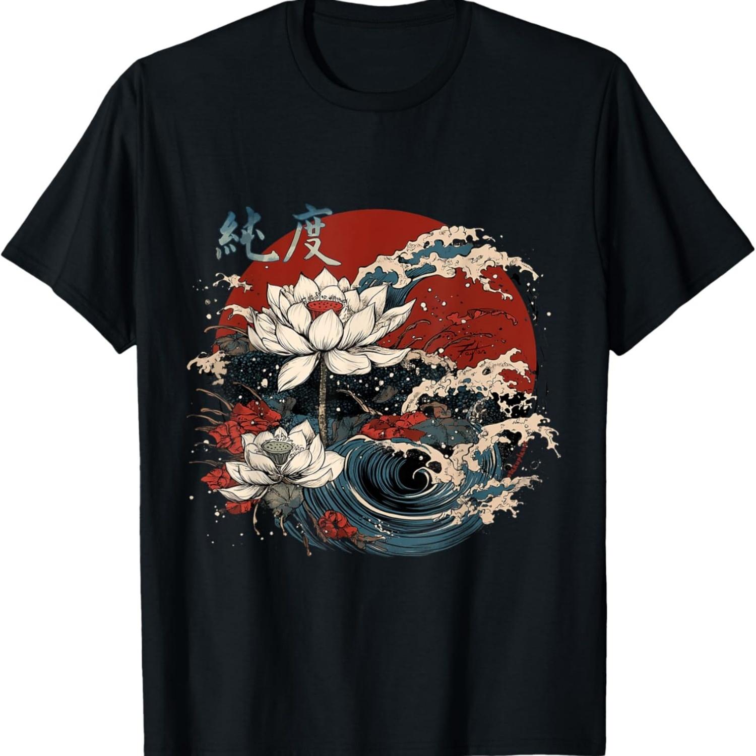 

lotus flower in Retro vibes 90s Vaporwave Harajuku Aesthetic T-Shirt S чёрный