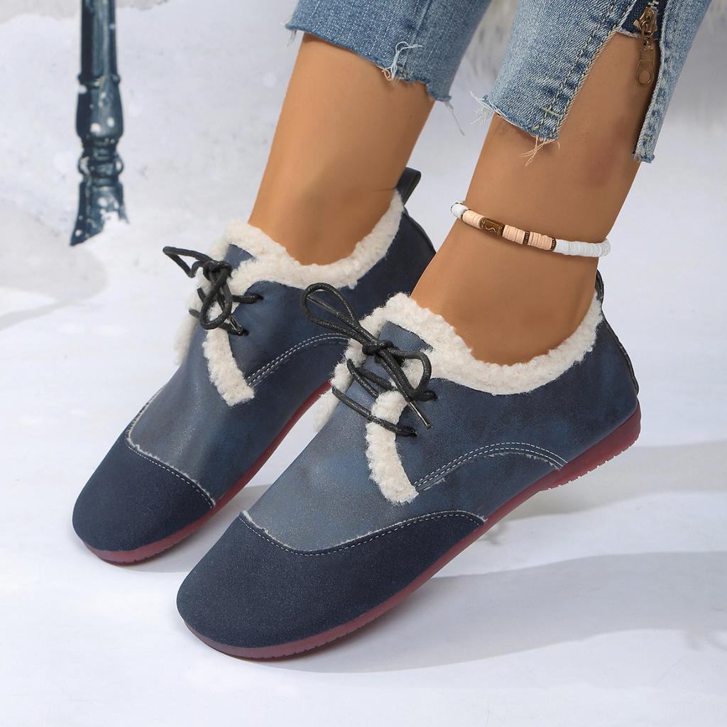 Fashion Women Casual Flats Shoes Lightweight Plush Cotton Warm Loafers Winter 2024 New Trend Lace Up Running Sneakers Zapatos De Mujer