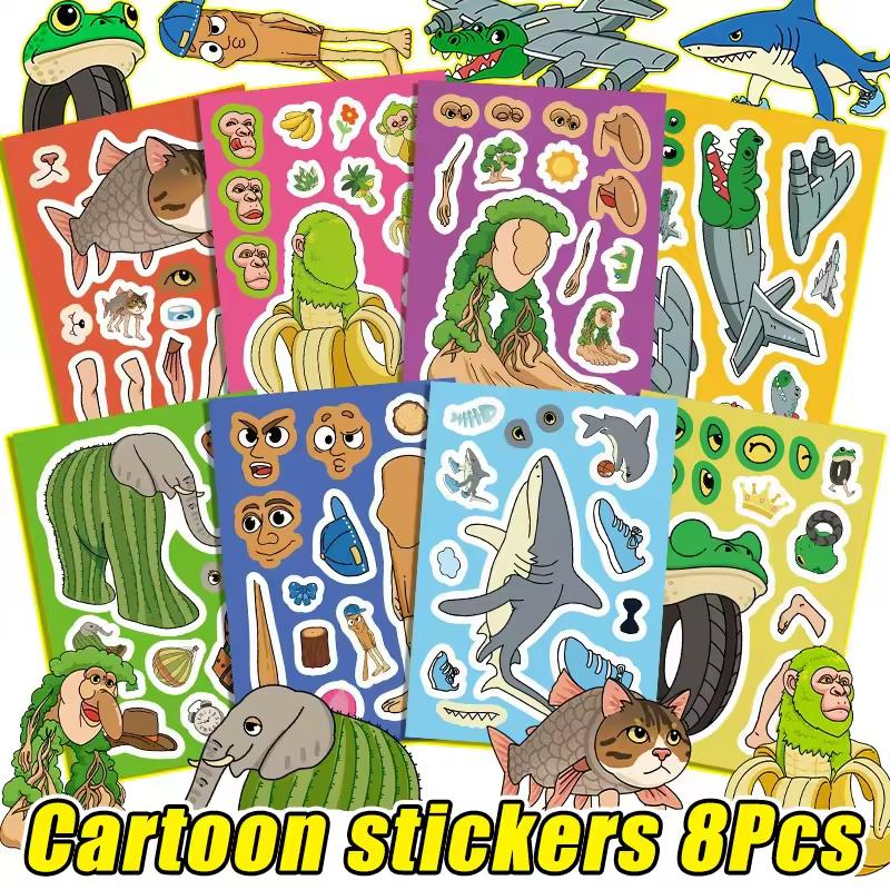 16/8 Sheets Italian Brainrot Sticker Tungtungtung Sahur Tralalero Tralala Shark Stickers Make a Face Puzzle Game Birthday Gift
