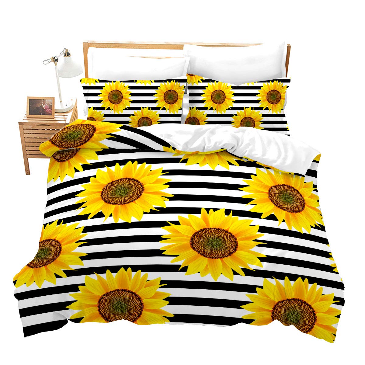 

Yellow Sunflower Duvet Cover Queen Blossom Flowers Bedding Set Butterfly Floral Print Comforter Cover Nature Theme Bedroom Decor (135x200cm)
