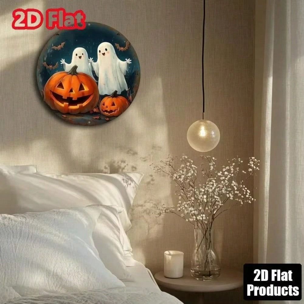 Metal Poster Halloween Ghost Pumpkin Round Sign Vintage Wall Art