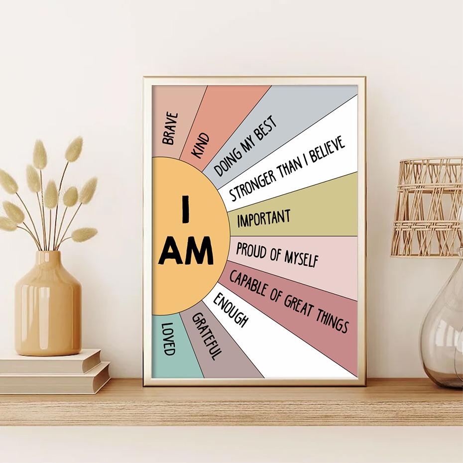 Educational Sun Colorful Positive Affirmation Quote Boho Poster Wall Art Canvas Painting Print Picture Kid Room