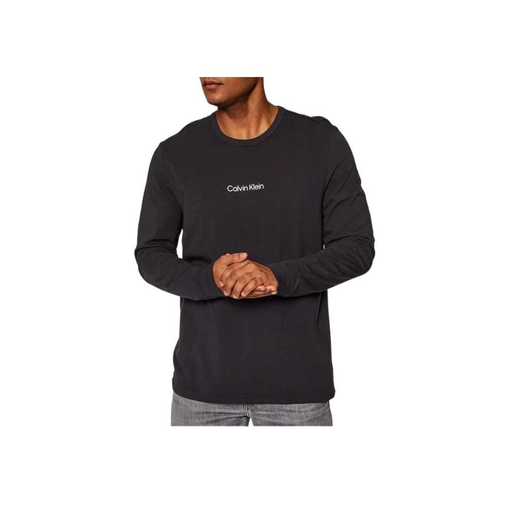Calvin Klein Ss23 Round Neck Loose Fit Logo Print Long Sleeve T-Shirt Men Tops Black 000NM2171E