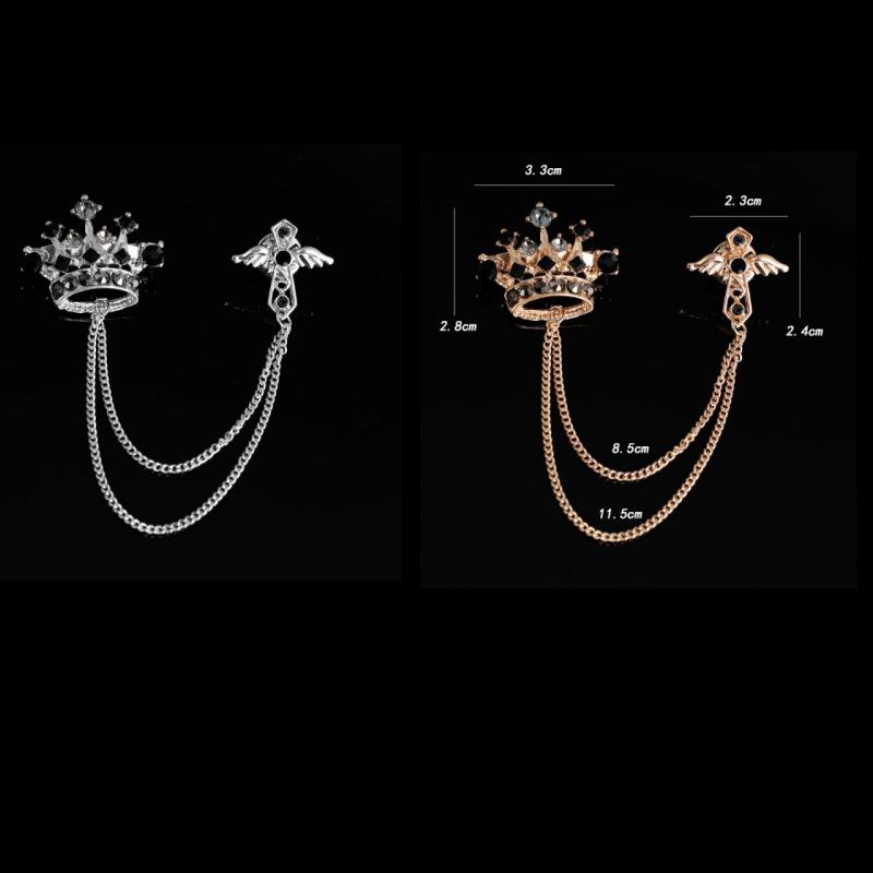 Unisex Gold/Silver Crown Series Brooch with Rhinestones & Optional Chain - Elegant Luxury