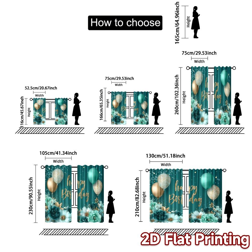 2pcs, 2D FLAT PRINTING Curtains (Without Rod) Birthday Bliss(9) Fashionable Chic Curtains Polyester Curtains Art Deco Festive