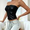 European & American PU Leather Retro Lace-Up Bandeau Crop Top for Women - Sexy, Short, Tight-Fitting, Beautiful Back, Customizable, Outdoor Wear.