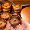 Mini Purple Sandalwood Incense Burner: Round Wooden Holder for Household Use