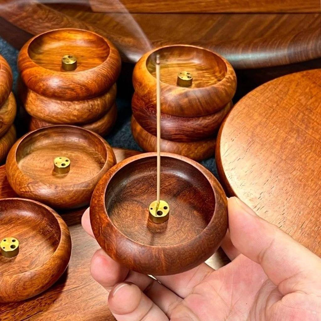 Mini Purple Sandalwood Incense Burner: Round Wooden Holder for Household Use