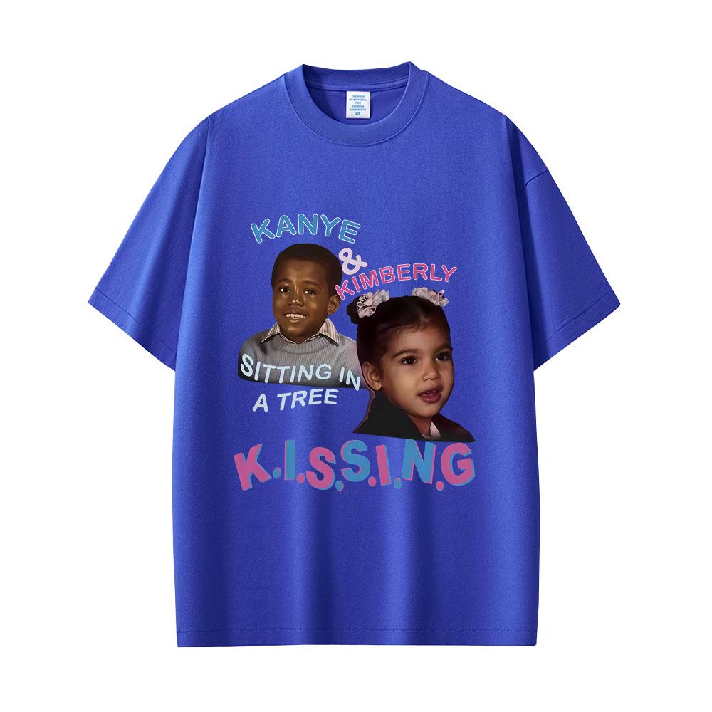 Rapper Kanye West Kimberly Sitting In A Tree Kissing Funny Meme T-shirt Men Women Oversized T Shirts Men's