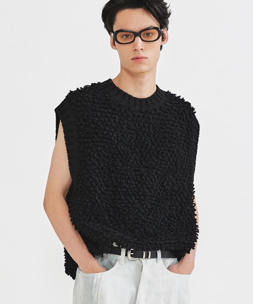 Fallett Fuzzy Hairy Knit Vest Black