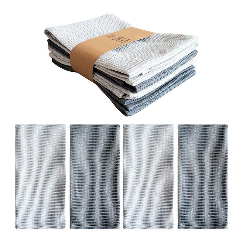 4Pcs/Set 45x65cm Large Solid Color Waffle Cotton Tea Towel Set Kitchen Table Dinner Napkin Dish Washing Cleaning Cloth