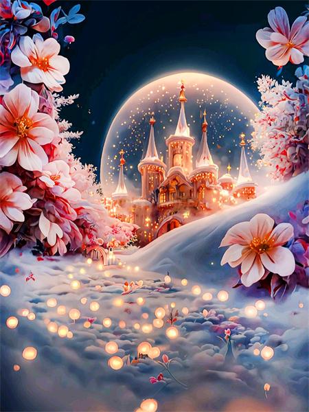 Full Square/round Diy Diamond Painting Moon Castle Home Decor Embroidery Mosaic Winter House Landscape Wall Sticker