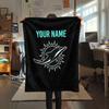 Custom Name,Miami Dolphins Printed Flannel Blanket, Soft Throw for Bedroom Sofa, Washable, Christmas Present, Great Gift.