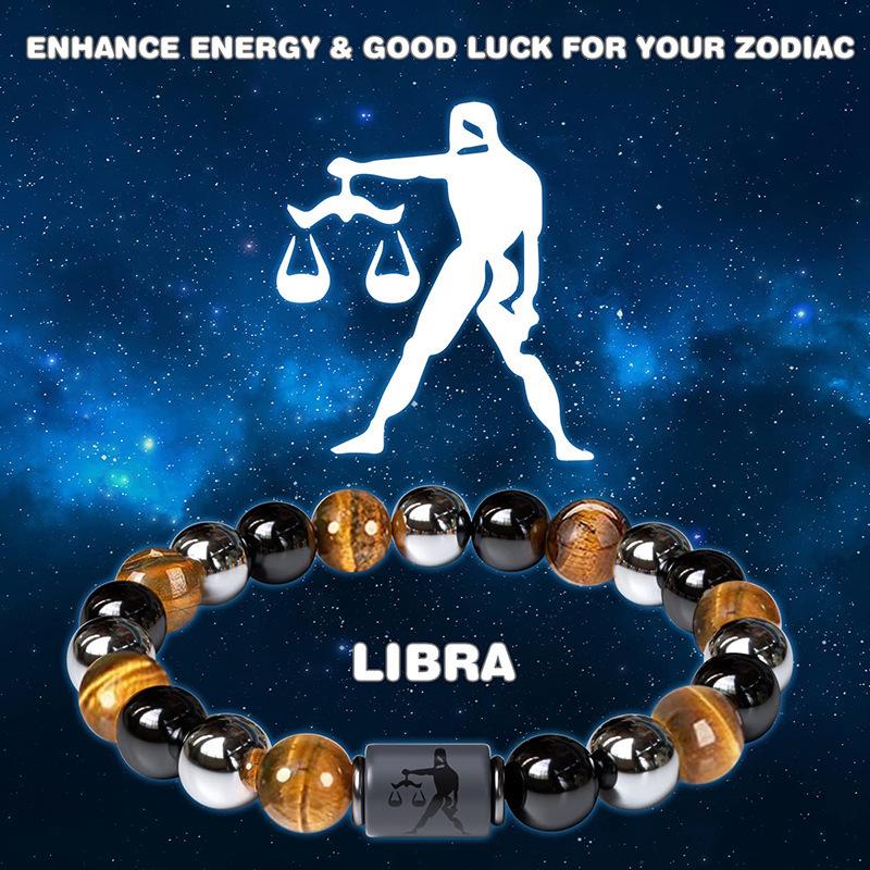 Twelve Constellations Bracelet: Hematite & Tiger Eye Beaded Men's Bracelet