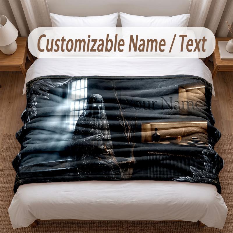 Skull Gothic Theme Soft Blanket Personalized Custom Name Text Print Warm Blanket Home Sofa Bedroom Decor