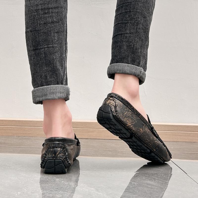 Men’s Moccasins Penny Loafer Driving Shoes Comfort Leather Flats Casual Slip On Plus Size Fashion Printing Shoes for Men