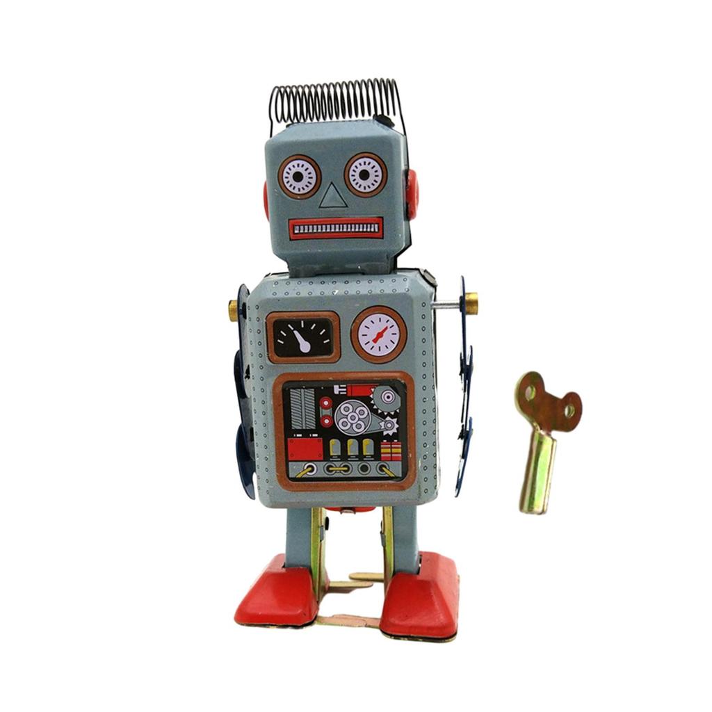 Wind Up Tinplate Toy Walking Robot Vintage Lovely Collection Figurine for Adults Teens