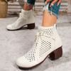 Women'S Breathable Cut-Out Chunky Heel Ankle Boots - Soft Synthetic Cover Round Toe Lace-Up Boots with Thick Rubber Sole for Casual & Formal Outfits