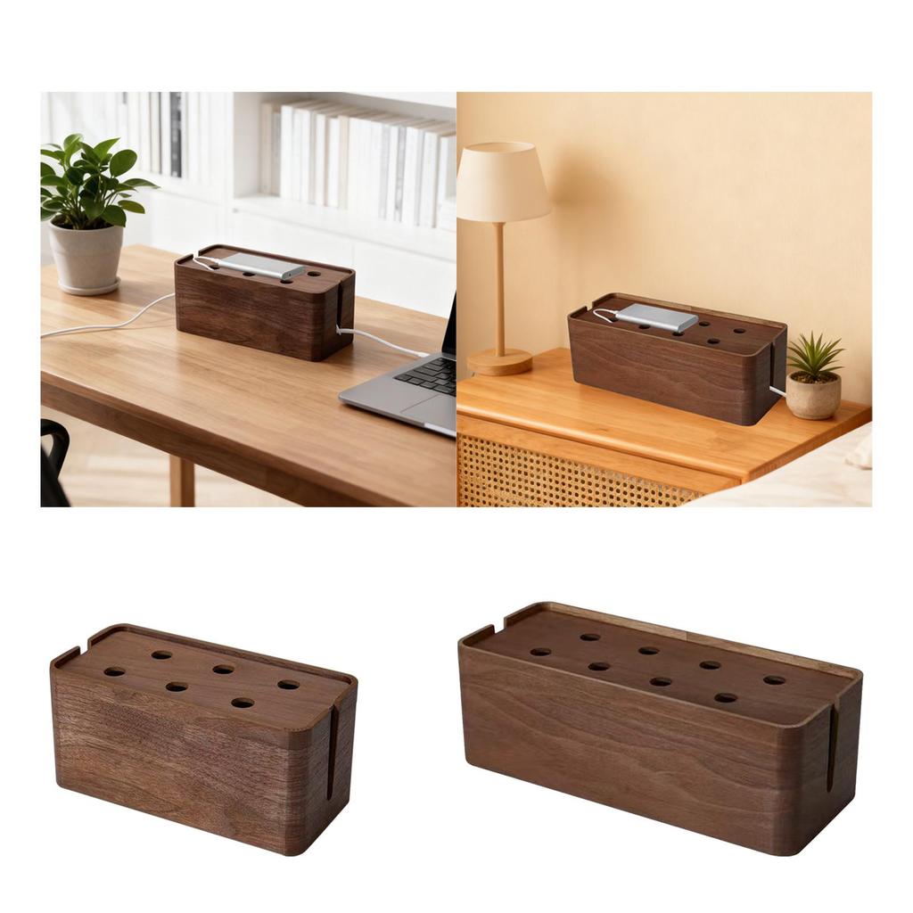 Wood Cable Tidy Box Large Capacity Power Strip Organizer Wire Hider Storage for Desk
