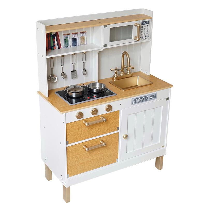 Wooden Light Luxury Neon Kitchen Playset for Kids - Role-Playing Toy for Kindergarten & Parent-Child Fun
