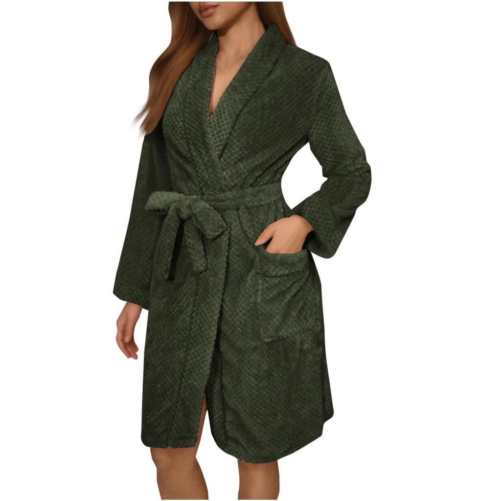 Women's Solid-Color Long-Sleeve Autumn/Winter Warm Bathrobe Plush Homewear Robe Homewear Set