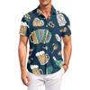 Camicia da uomo casual a maniche corte con bottoni, vestibilità larga, con stampa a motivo birra, per l'estate, da esterno e per l'uso quotidiano