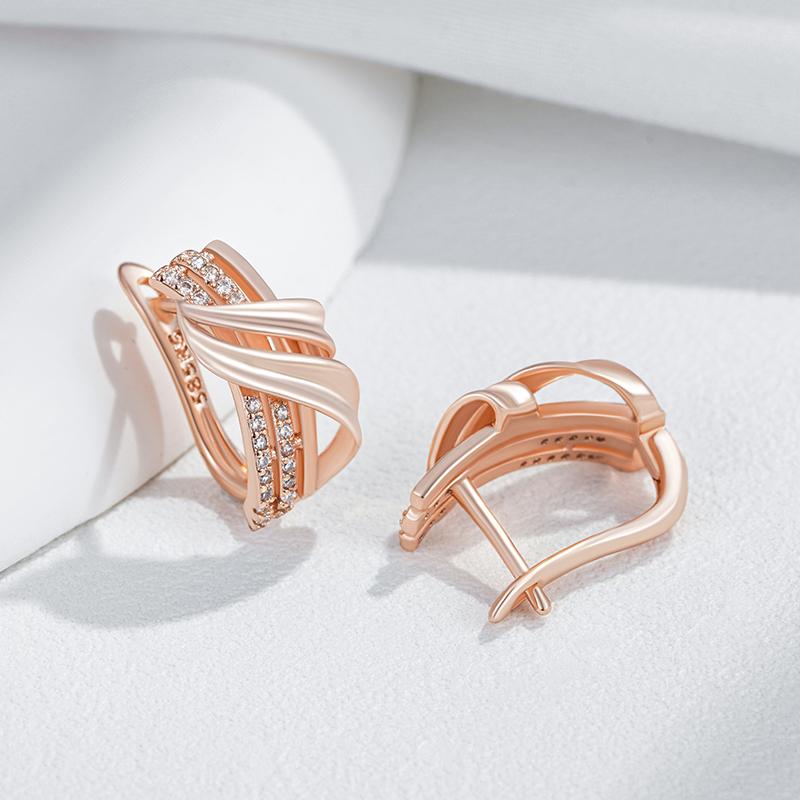 Rose Gold Color Ethnic Bride Drop Earrings For Women Unique Geometry Natural Zircon Accessories Daily Fine Jewelry