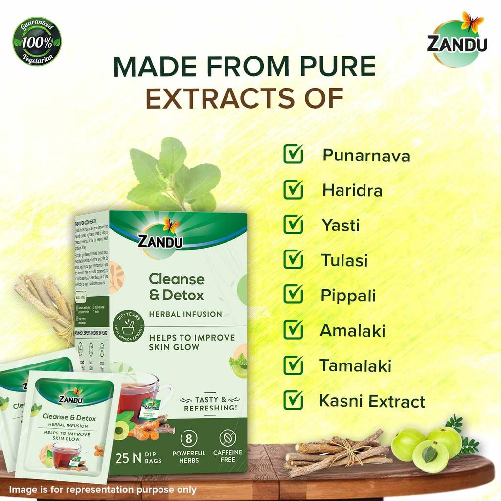 Zandu Cleanse And Detox Herbal Infusion Green Tea Bags For Daily Wellness Smooth Taste Herbal Tea 25 Tea Bags 90 G