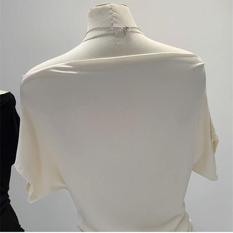 Sommer Reines Verlangen Ein Schulter Schwarz Kurzarm Damen T-Shirt Koreanischer Stil Schlankmachendes Top Freiliegende Schulter Modisch