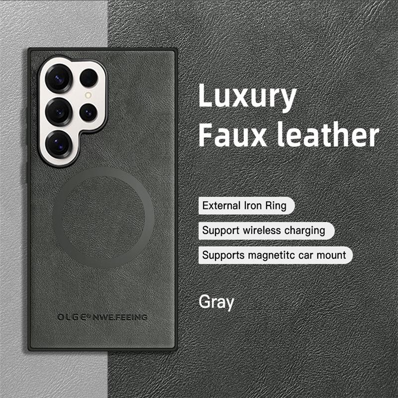 Leather Magnetic Phone Case For Samsung Galaxy S25 S24 S23 S22 S21 S20 Ultra Plus FE For Magsafe Wireless Charging Cover Fundas