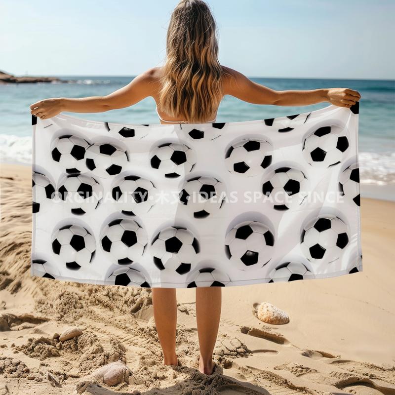 Soccer Ball Print Beach Towel Patterned Sunscreen And Windproof Suitable For Swimming Pool Camping Travel Blanket