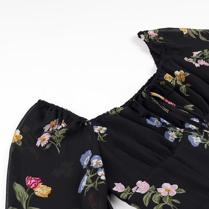 Kaslead New Arrival Women's Clothing Fashion Style Fashion Minimalist Square Collar Long Sleeve Print Dress