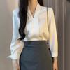 Women's White V-Neck Formal Shirt - Summer Workplace Style