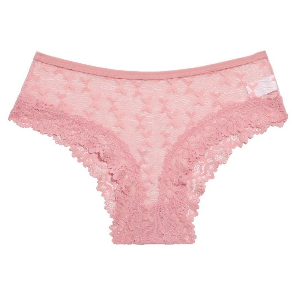 Seamless Lace Trim Briefs Transparent Women Lace Panties Breathable Sheer Mesh Underwear  Girls