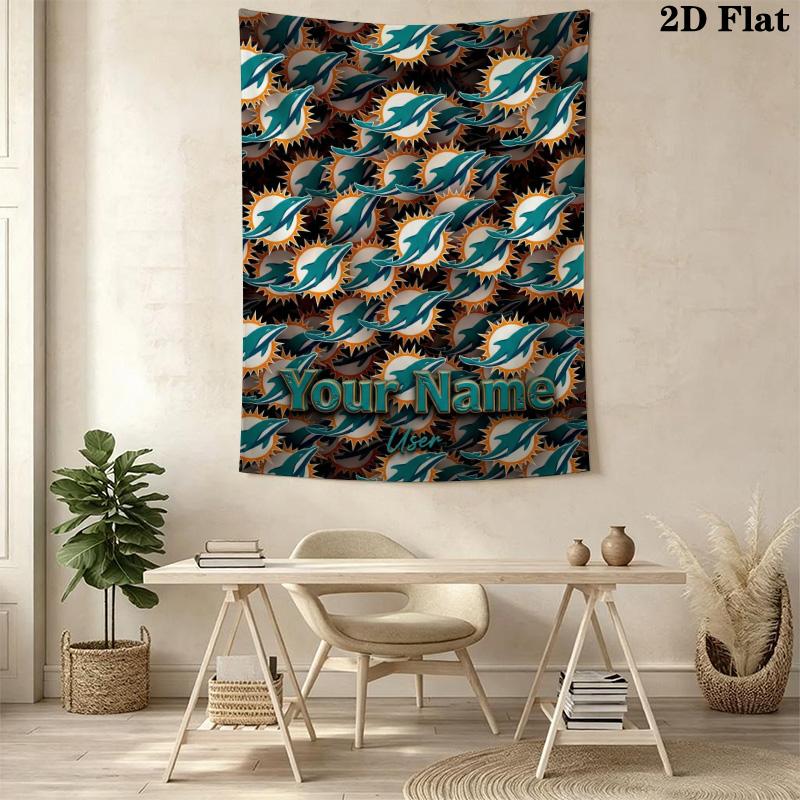 Name Benutzerdefinierte Miami Dolphins Logos Wandteppich Ästhetischer Wandbehang Gedruckter Stoffdecke Dekorative Wandteppiche für Schlafzimmer Wohnzimmer Heimdekoration