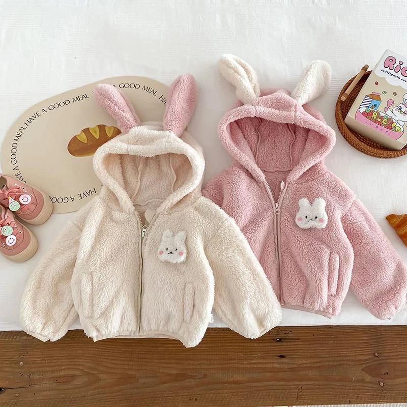 Plüsch Baby Mädchen Jungen Jacke Frühling Herbst Warm halten Reißverschluss Kapuze Oberbekleidung Niedlicher Hase Bär Säuglingsmantel Kinderkleidung