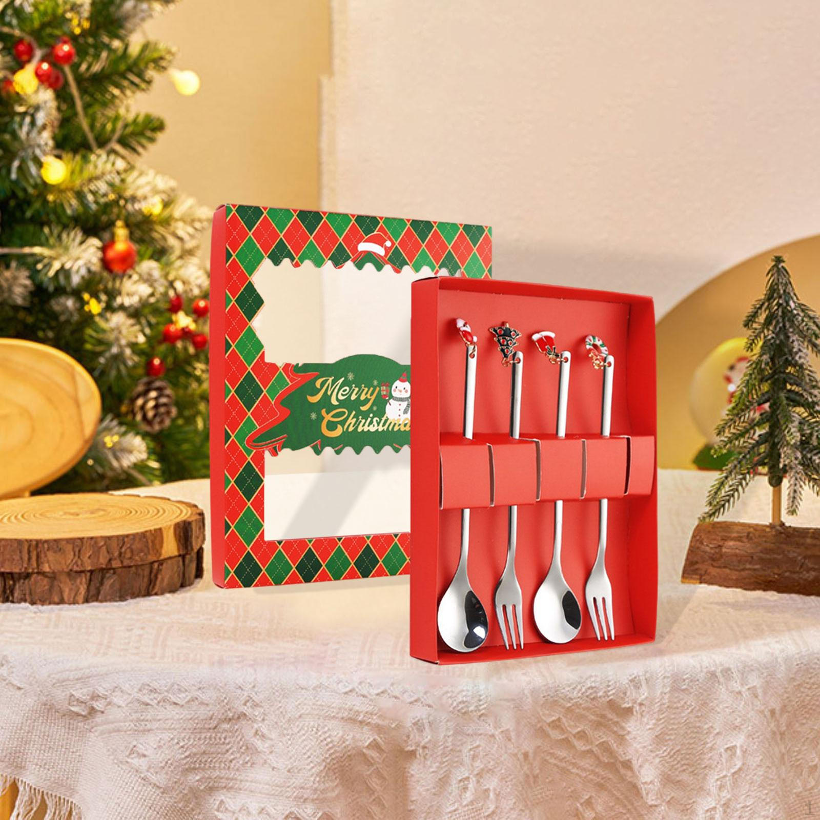 

Stainless Steel Christmas Spoon Dinner Forks Reusable Rustproof Creative Tableware Stirring silver 4pcs