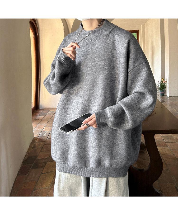Men's Trendy Loose Round Neck Sweater - Spring/Autumn Solid Color Knitwear, Hong Kong Style Casual Outerwear