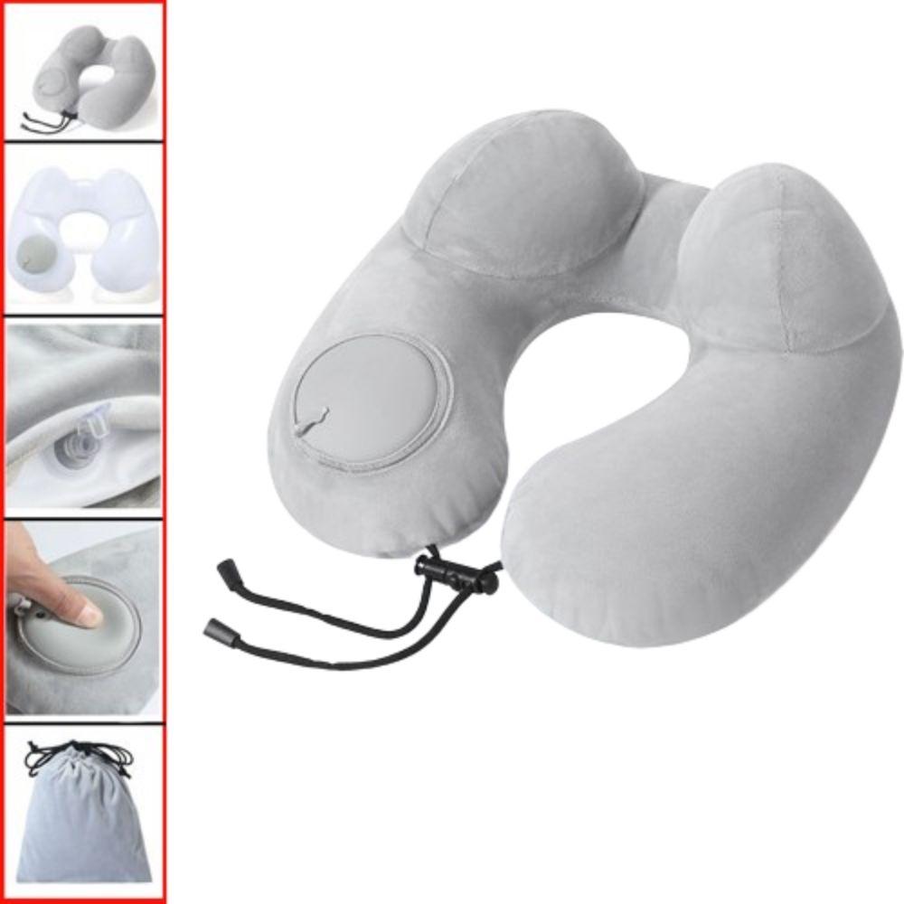 U-Shaped Inflatable Travel Pillow Hand Pressing Neck Support Cushion Neckrest Pad  Office/School