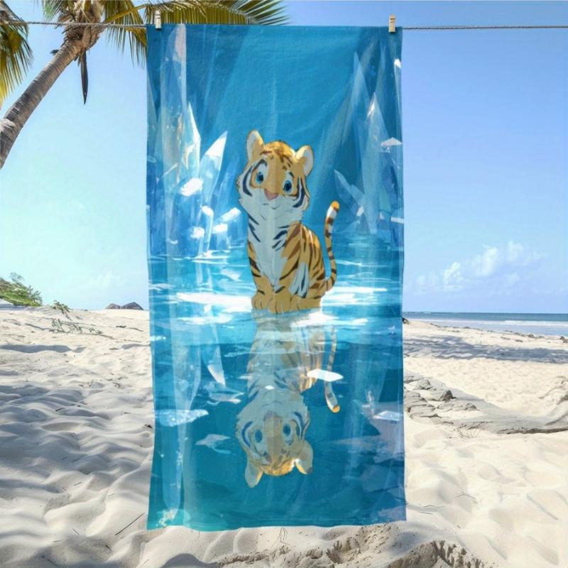 

1pc Turquoise Tiger Towel - Extra Absorbent & Quick-Dry Large Bath Sheet, Lightweight for Beach, Pool,Travel - Soft Turquoise W30*H60(CM)