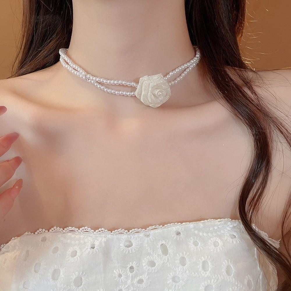 Jewelry Accessories Korean Style Choker Mesh Rose Pearl Clavicle Chain  Girls Party