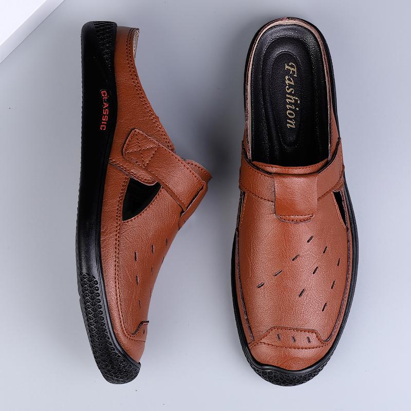 Letnie buty z prawdziwej skóry męskie półkapcie sukienka biznesowa męskie sandały